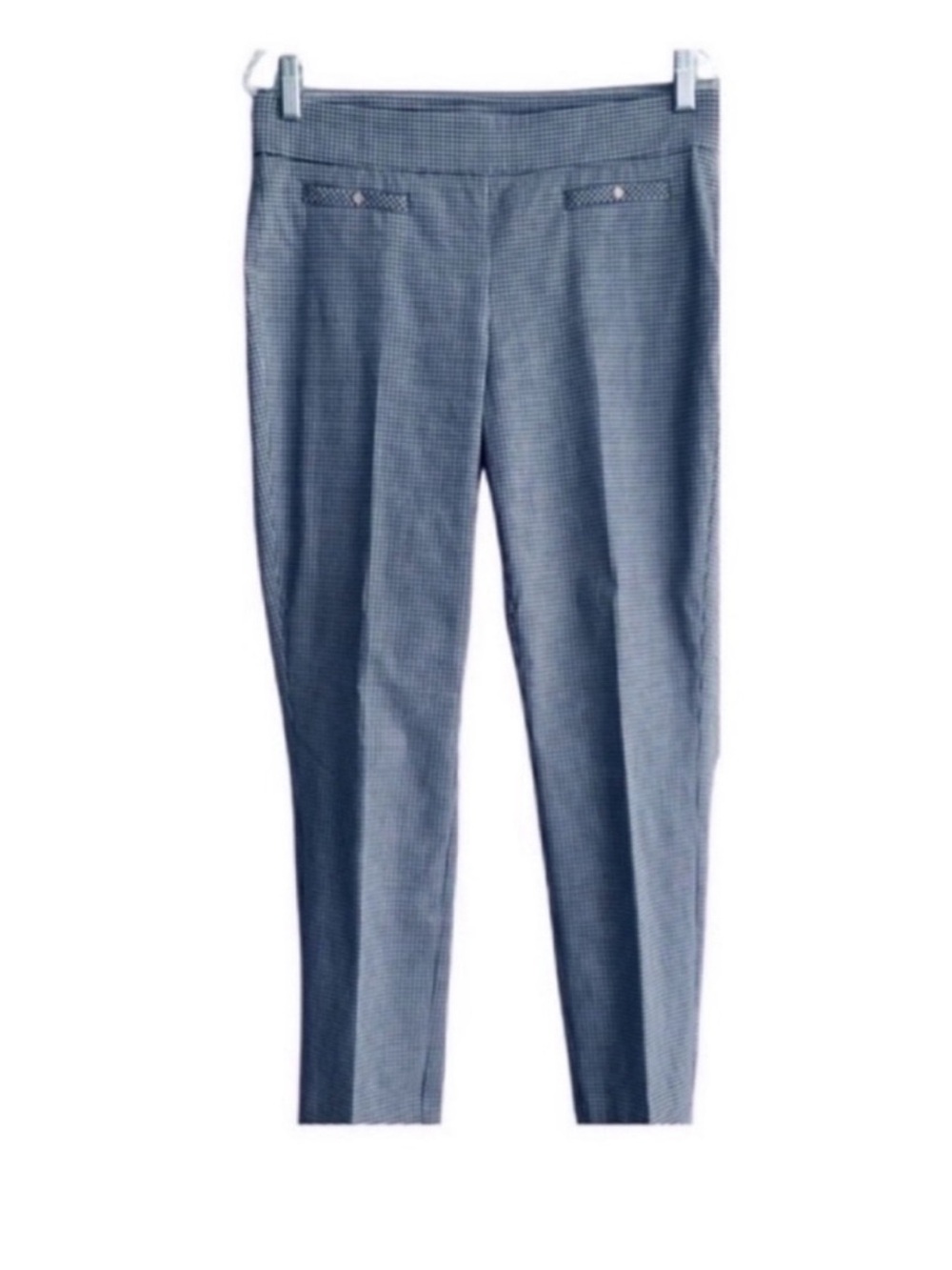 Anne Klein Tailored Ankle Pants Pull-on Gingham Check Navy Blue White Size 6